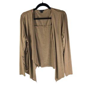 New Directions Womens Open Front Fringe Cardigan Faux Suede Beige L
